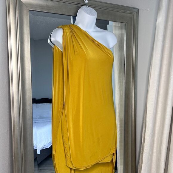 NASTYGAL Collection Double Layer Dress One Shoulder Mustard ColorSize 0 - Picture 6 of 12